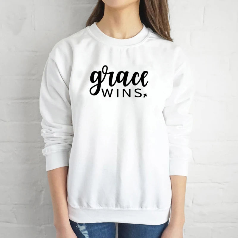 Grace Wins Round Neck Christian Hoodie