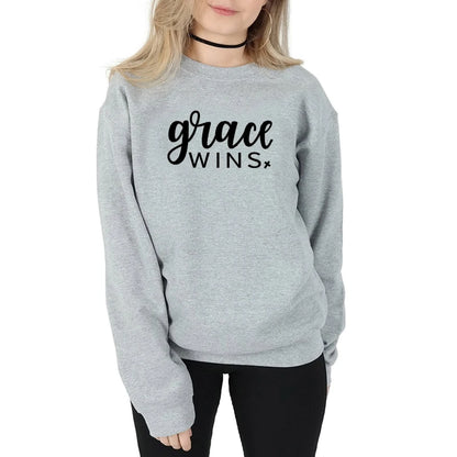 Grace Wins Round Neck Christian Hoodie