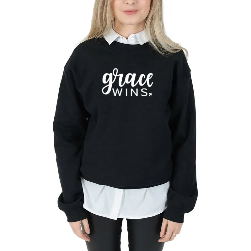 Grace Wins Round Neck Christian Hoodie